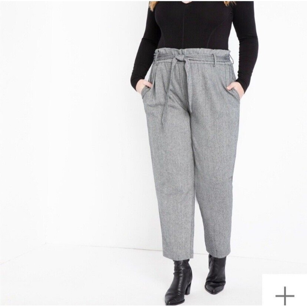 Eloquii Pants Size 18 Paperbag Herringbone Gray Black White High Rise